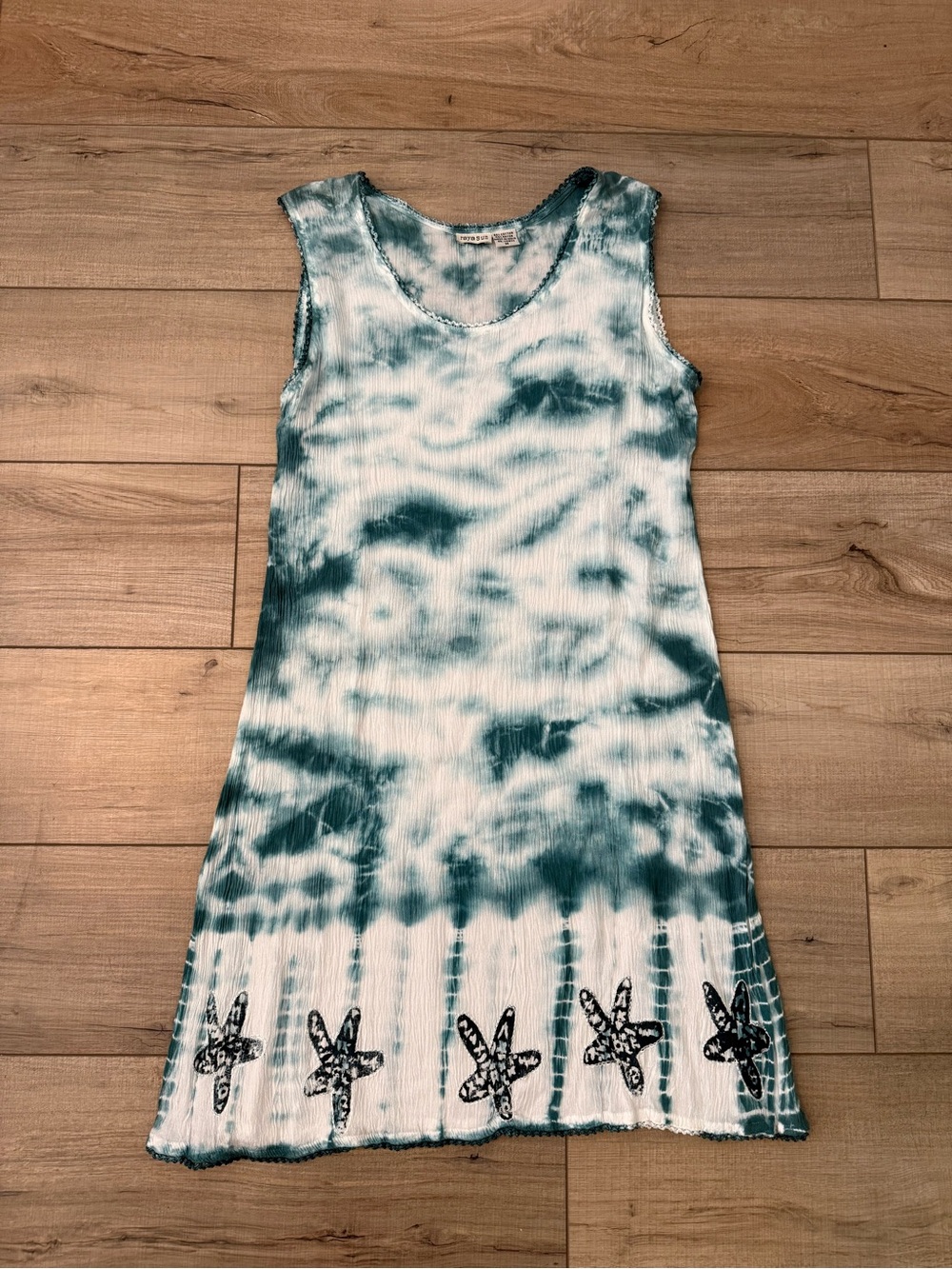 Raya Sun Teal Blue & White Tie Dye Starfish Sleeveless Dress